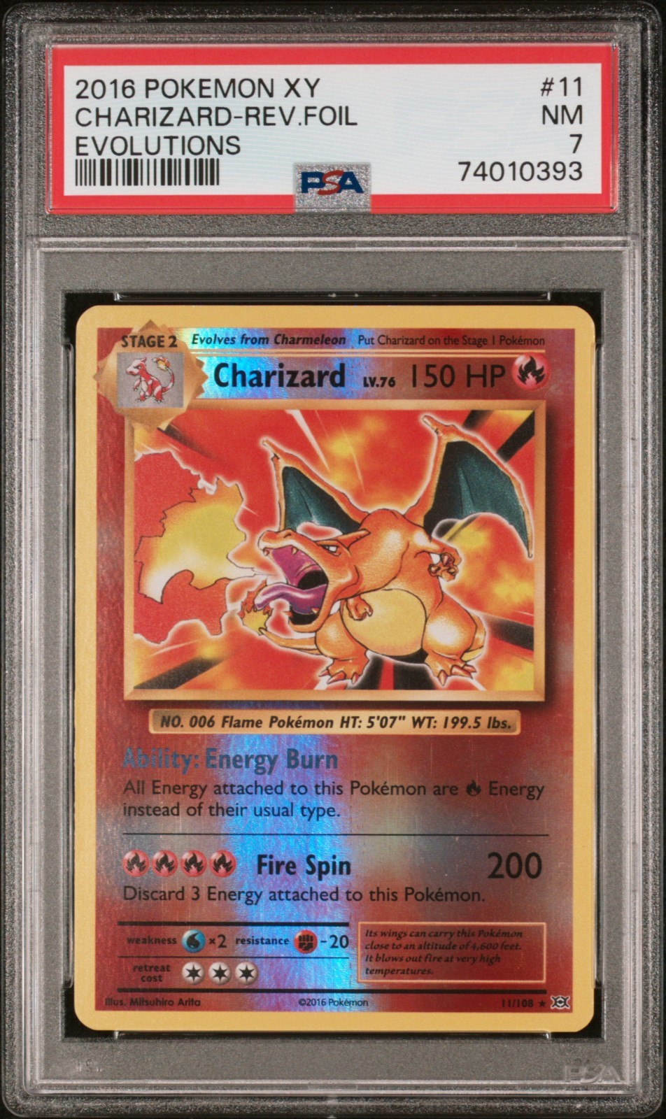 Pokemon 2016 XY Evolutions Charizard Reverse Holo PSA 7 11/108