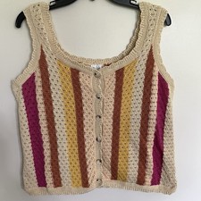 Women’s Grace+Karma Boho Anthropology Knit Crochet Top Size Large Button Front