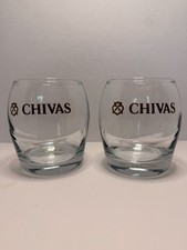 Chivas Regal Scotch Whiskey Glasses Set of 2 Rocks Tumblers Gold Logo Barware