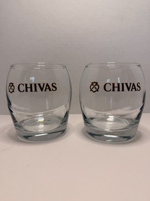 Chivas Regal Scotch Whiskey Glasses Set of 2 Rocks Tumblers Gold Logo Barware