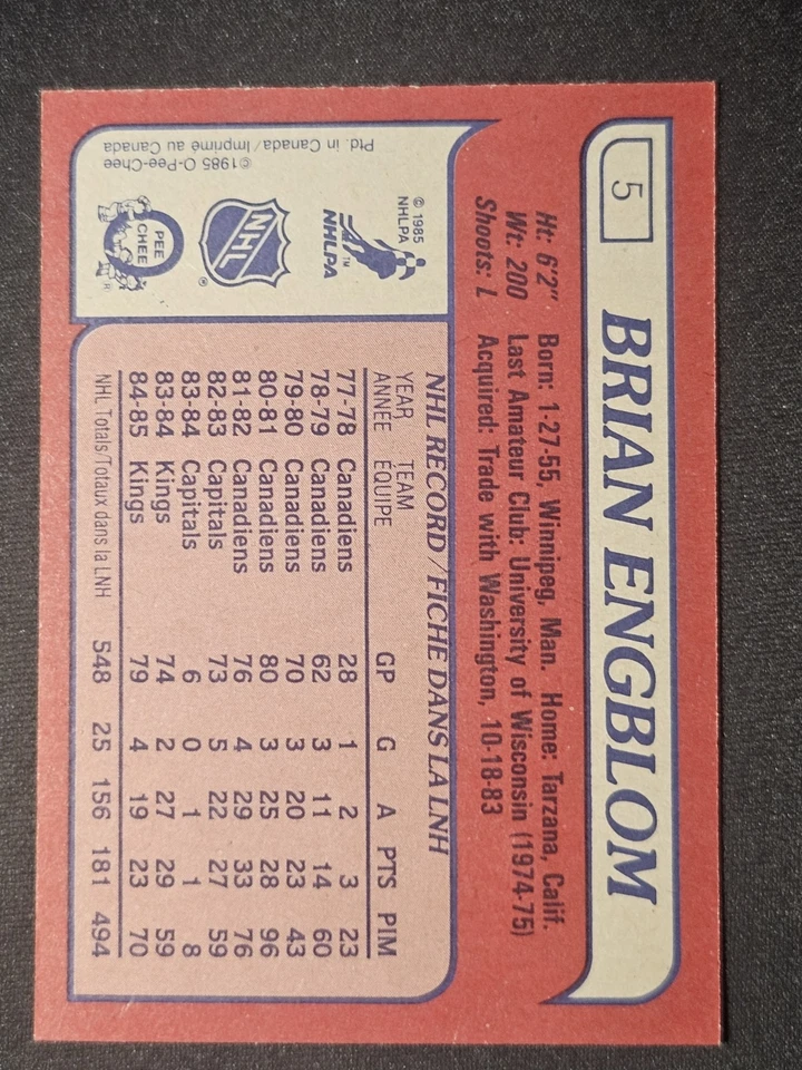 85-86 O-Pee-Chee Brian Engblom 🚨🚨🚨 Los Angeles Kings - Image 2 of 2