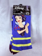 New DISNEY Princess Socks SNOW WHITE CREW Yellow  Blue Stripes Large SIZE 9-13