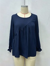 Women's Solid Color Round Neck Long Sleeve Ruched Casual For Top for Daily Wear