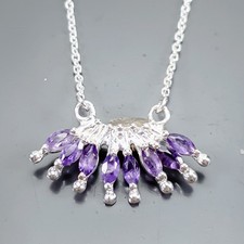 Fine Art Natural Amethyst Necklace 925 Sterling Silver 17