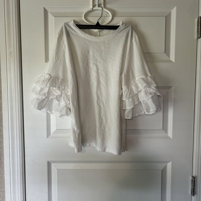 HM White Ruffle Sleeve Tee Shirt M