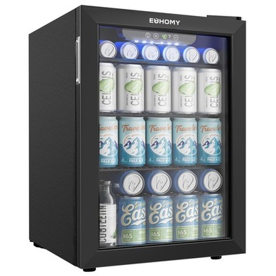 Home Bar Beverage Refrigerator - 100 Can Mini Fridge Glass Door LED 2.7cu.ft