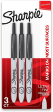 Retractable Permanent Markers, Ultra Fine Point, Black, 3 Count