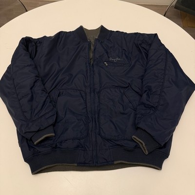 Sean John Script Logo Navy Blue Nylon Bomber Jacket Mens XL