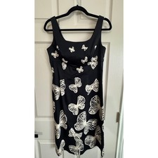 Talbots Dress Size 6 Black Butterfly Sheath Square Neck Cotton Blend Y2K Whimsy