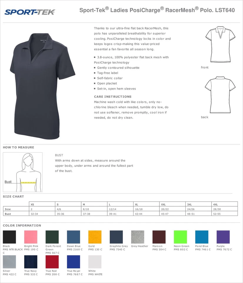 Camisa polo de golf Sport Tek para mujer 100 % poliéster Dri-Fit Performance M-LST640 Foto 3 de 3