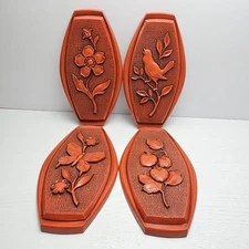 Vintage 1968 Syroco Wall Plaques Hangings 3D Orange Spring Summer Set Of 4 MCM 