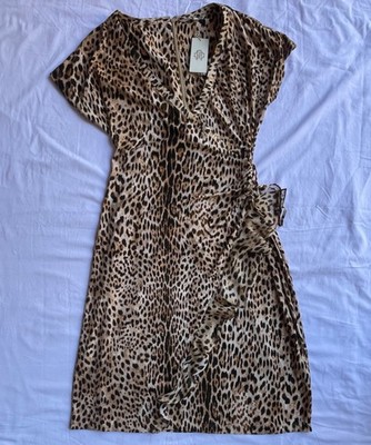 RARE Roberto Cavalli For Target Leopard Print Wrap Dress Ruffle Animal Print 14