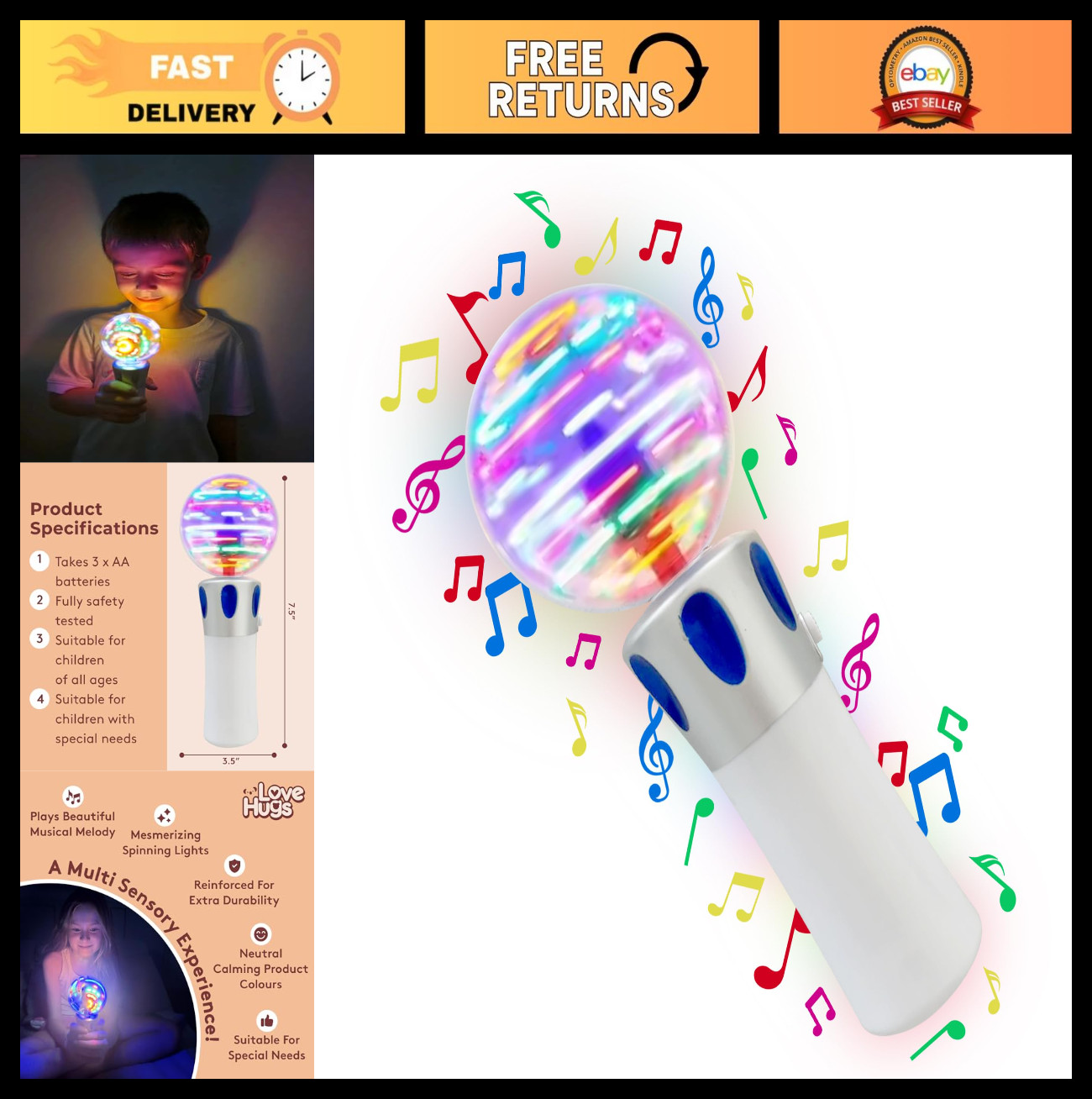 Light Up Musical Wand - Sensory Toy for Kids with Autism - F