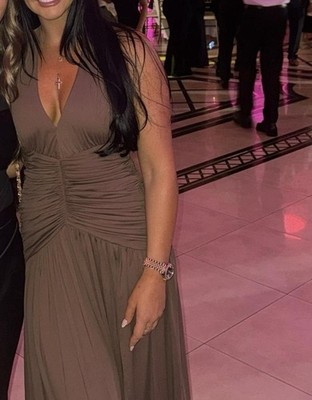 Babyboo Fashion Melania Maxi Dress Chocolate Ruched Stretch Backless High  Slit S | eBay