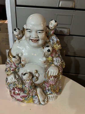 Vintage Chinese Laughing Fertility Buddah & 5 Children 10 