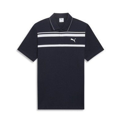 PUMA Essentials Elevated Striped Short Sleeve Polo Shirt Mens Blue Casual 688844