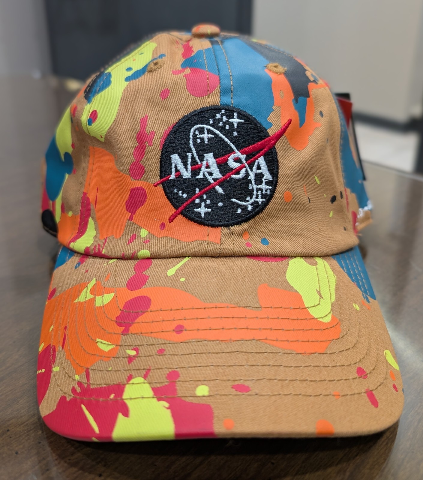 Field Grade NASA Hat Neon Splatter Strapback Logo Cap