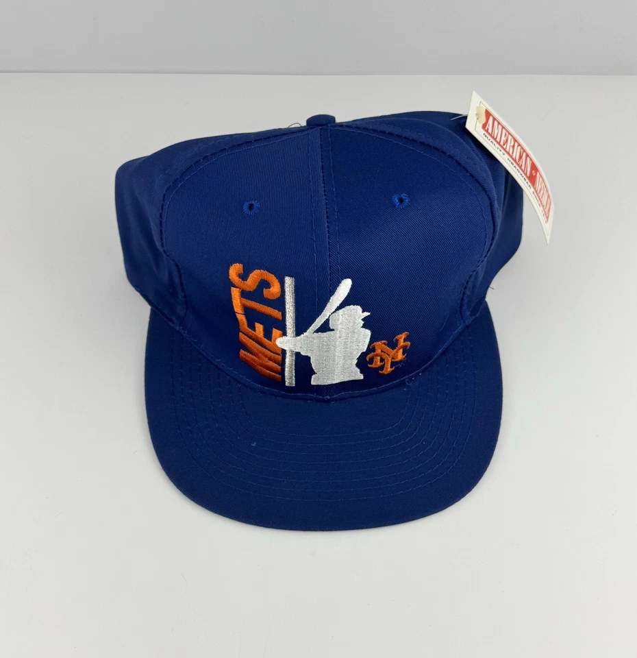NUEVO/Antiguo Stock Vintage Años 90 NEW YORK METS Snapback Sombrero Aguja Americana RARO NUEVO CON ETIQUETAS Foto 3 de 4