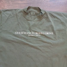 Vintage Guess Ranch Shirt Mens Small Olive Green Rodeo Drive Beverly Hills USA