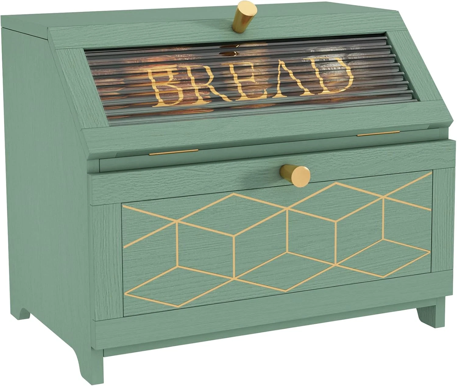 Elegant Green Double Layer Bread Box with Golden Trim for Kitchen Storage