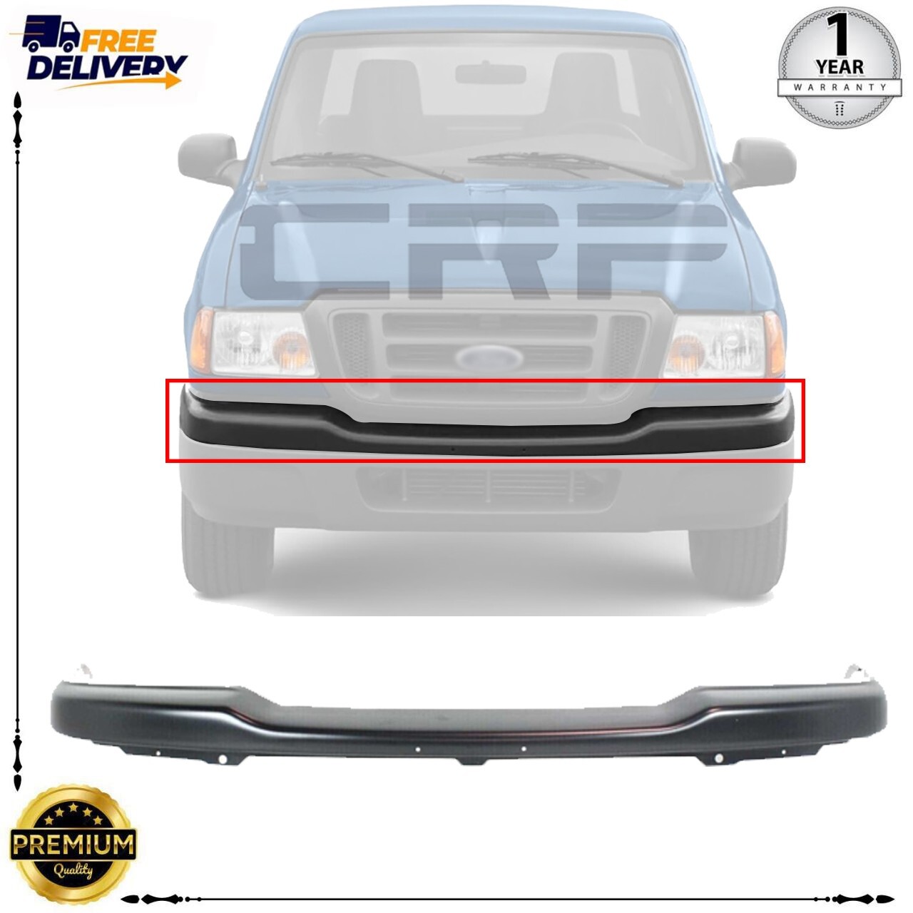 Front Bumper Black For 2001-2005 Ford Ranger FO1002380 1L5Z17757JA