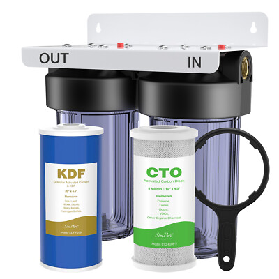 2 Stages Whole House Water Filter System Carbon KDF Reduce Manganes 100,000 Gals