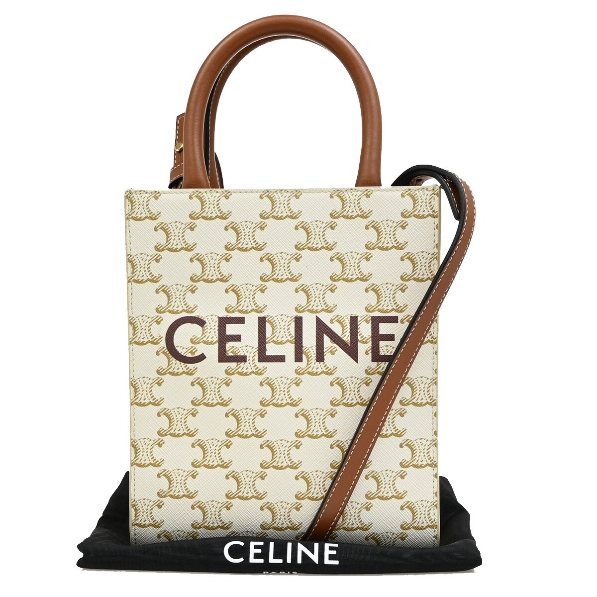 CELINE Mini Vertical Cabas 2Way Hand Bag Triomphe Canvas Leather