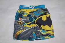 Boys Swim Trunks BATMAN  LOGO Blue Yellow Gray Black Shorts SIZE 4