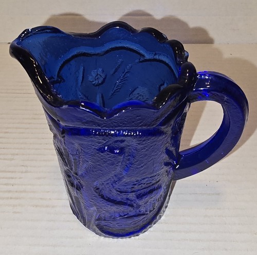 Vintage Cobalt Glass Creamer Bird Pattern - Picture 5 of 5