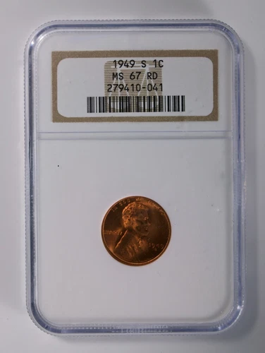 1949-S Lincoln Wheat Cent, NGC MS67 Red, Older Holder