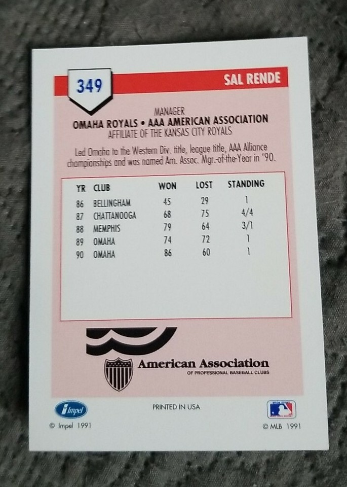 1991 Line Drive AAA #349 SAL RENDE Omaha Royals | eBay