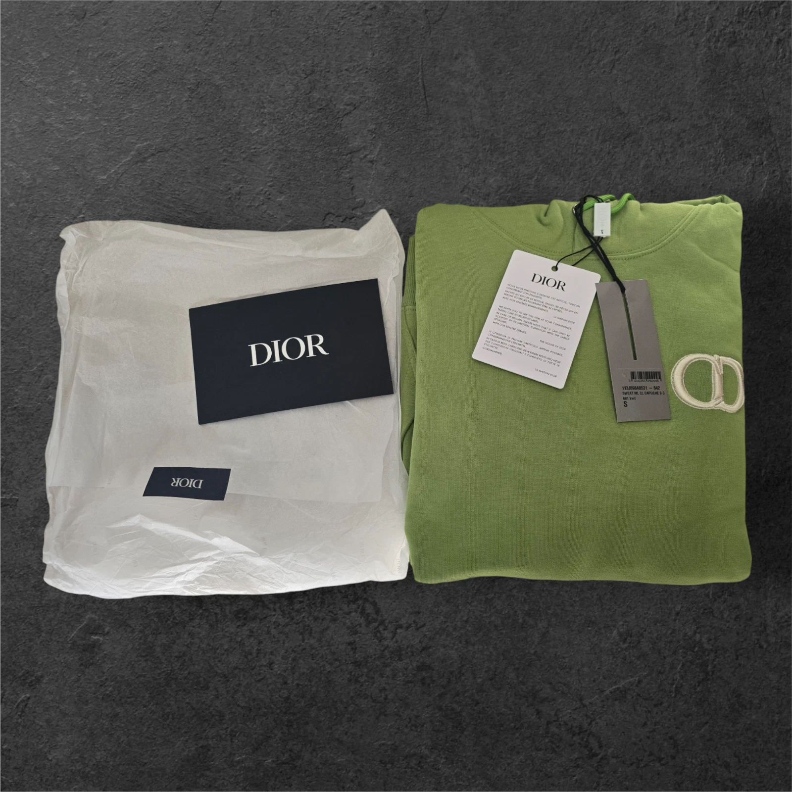 Felpa con cappuccio oversize verde logo CD Dior cotone