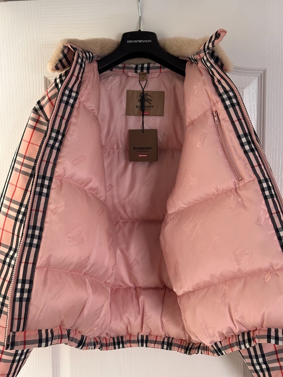 SS22 SUPREME X BURBERRY SHEARLING COLLAR DOWN JACKET PINK SIZE S