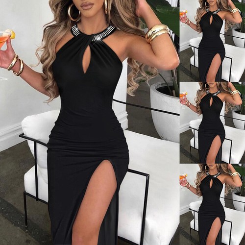 Damen Sexy Neckholder Abendkleid Partykleid Elegant Schlitz Ballkleid Clubwear