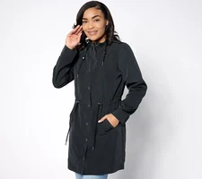 NEW Susan Graver Small Water Resistant Anorak Jacket with Hood in Black QVC 1697