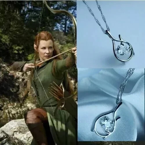 Tauriel Elf Pendant Necklace from Lord of the Rings in Silver Crystal