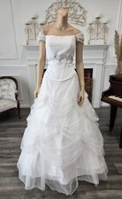 Private Collection White Tulle Embroidered Ballgown Quince Wedding Dress sz 12