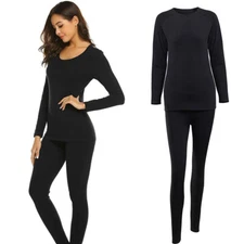 Women's Thermal Underwear Soft Long Johns Warm Base Layer Top/Bottom/Set Black