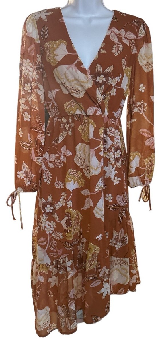 June + Hudson Dress Women's Sz S Asymmetrical Hem Floral Sheer Sleeve Poly  Read! | eBay