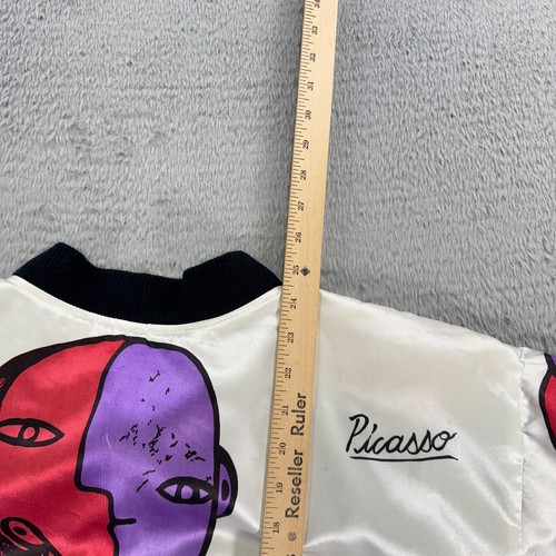 Vintage Picasso Jacket womens XL Satin bomber Pablo art all over print 80s white - Picture 8 of 8