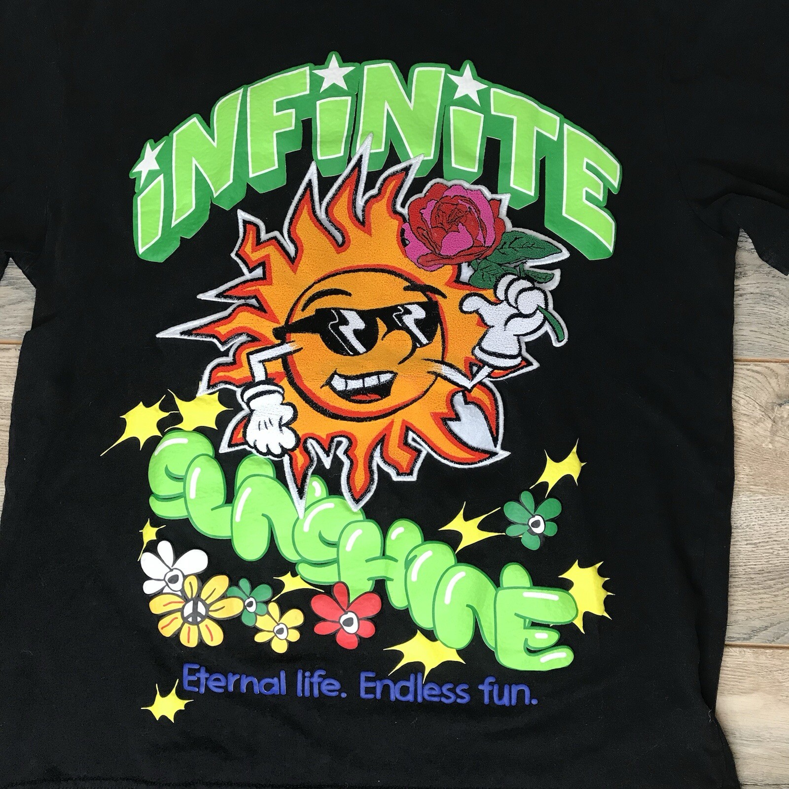 T shirt nera prima fila Soul Shine stampa all over adulto taglia M manica corta girocollo