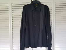 Van Heusen Men's Shirt Button Down Black w/White Accent Long Sleeve Size Med