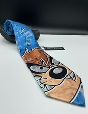 Looney Tunes TAZ Men's 100 Silk Tie Blue Tasmanian Devil Hand Made