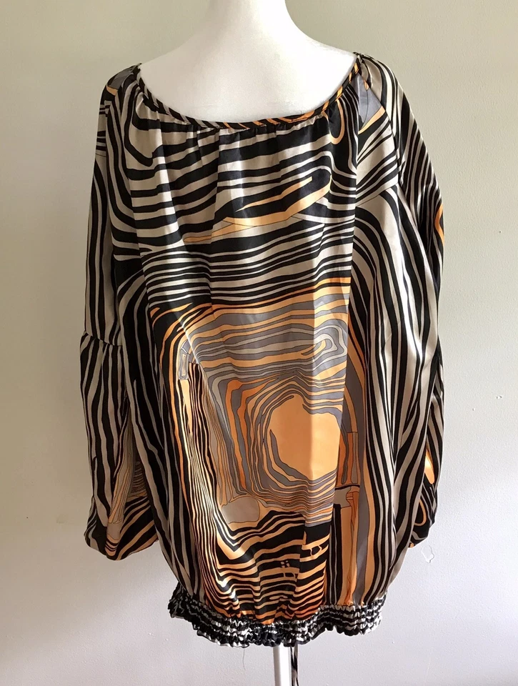 Kaelyn Max Satin Swirl Top Balloon Sleeves Abstract Artsy Women’s Plus Sz 2X - Image 3 of 4