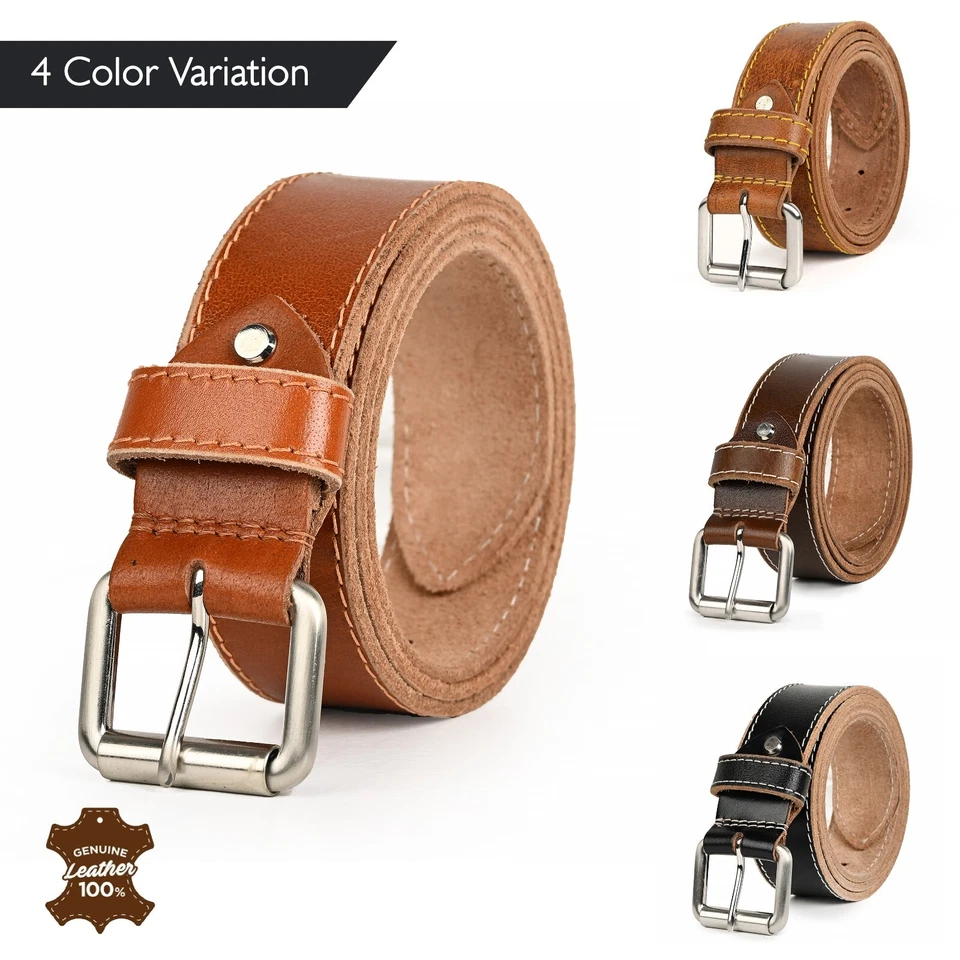 CASUAL Herren Echt Leder Gürtel mit Schnalle - 100% echte Vollnarben für Jeans Hosen