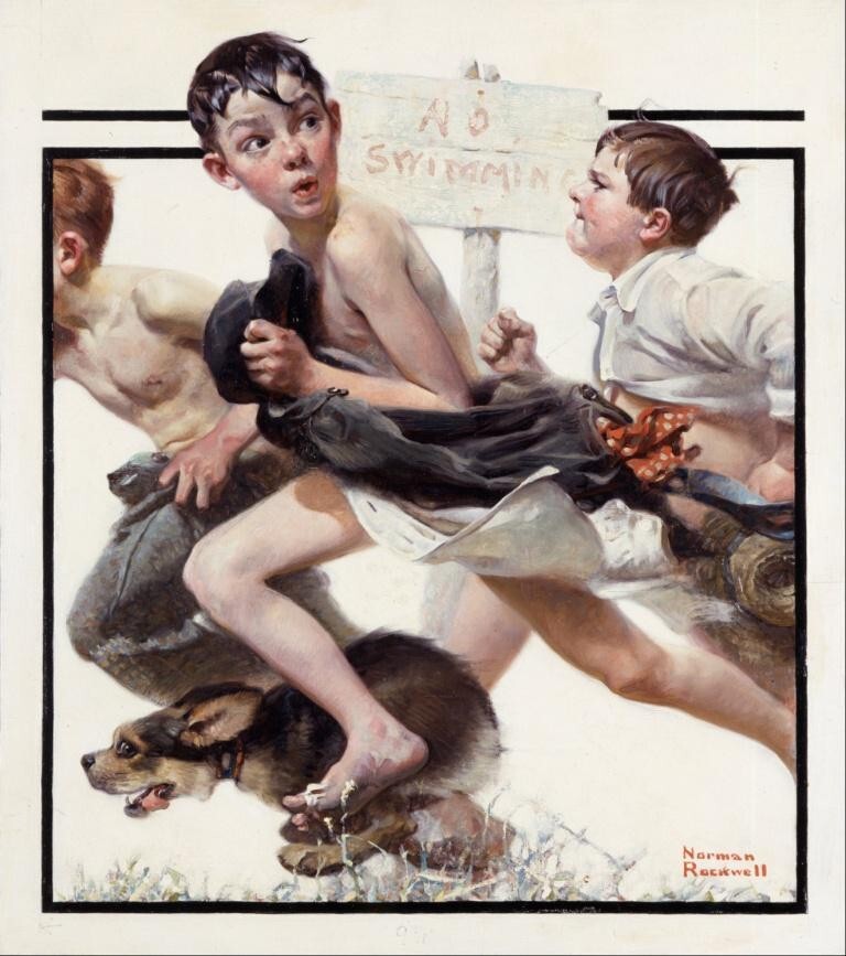No Swimming Norman Rockwell 1929 American Illustration Art Print