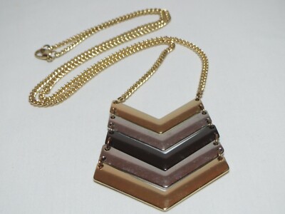Articulated Arrow Panel Style Pendant on Gold Chain Necklace 33 inch