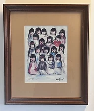 De Grazia 1970 Signed Children Choir Singing Framed Original Print RARE