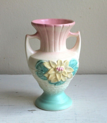 Hull USA Amphora Vase Waterlily Matte Vintage 40s Pastel Ivory Pink Yellow Green