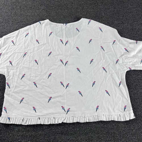 C&C California Linen Blend Top Womens Large White Parrot Print 3/4 Sleeve Blouse - Picture 3 of 10